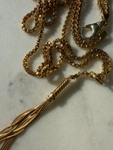 Load image into Gallery viewer, Italian 18k Yellow Gold Box Link Double Chain Lariat Tassel Necklace 20”
