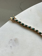Load image into Gallery viewer, Lab Grown Emerald Gold Vermeil Tennis Bracelet 7.75”
