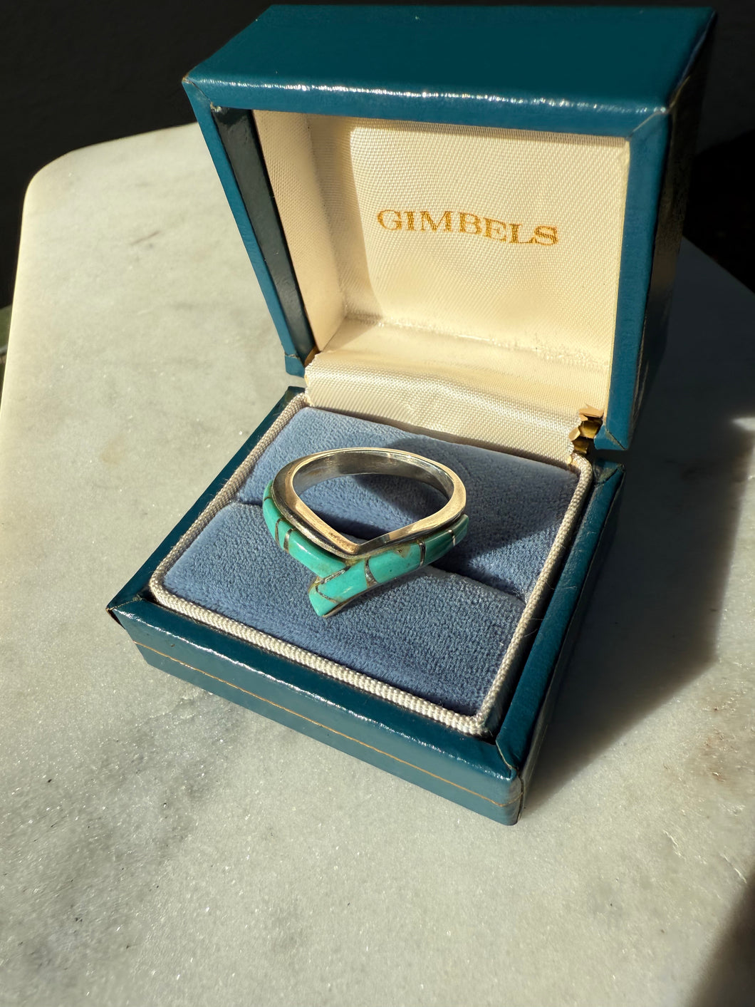 Turquoise Inlay Sterling Silver Ring Size 9.25