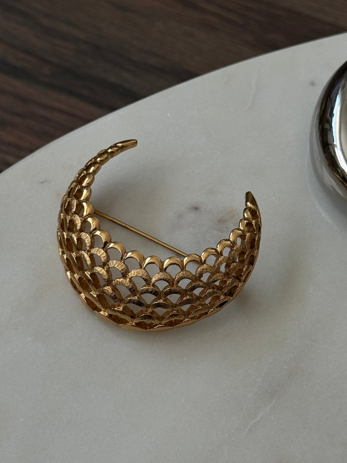 Vintage Monet Gold Plated Crescent Brooch