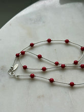 Load image into Gallery viewer, Sterling Silver Red Bead Station Necklace 17.75”
