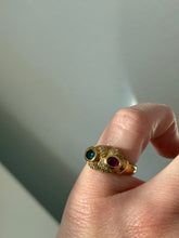 Load image into Gallery viewer, Vintage Solid 18k Yellow Gold Natural Sapphire &amp; Diamond Ring
