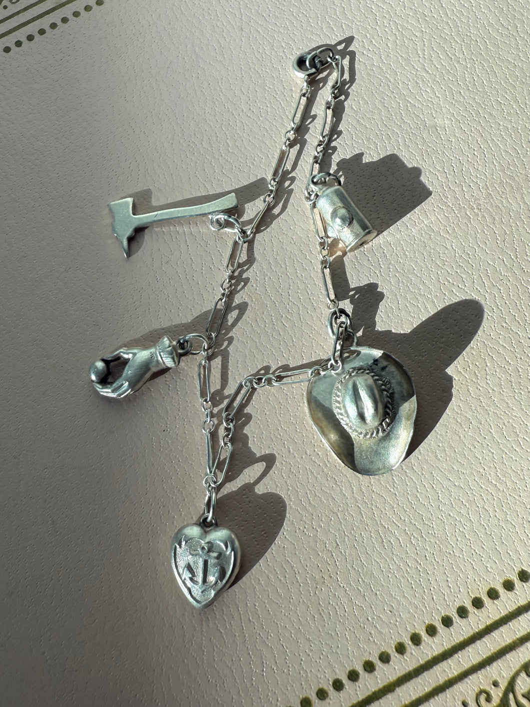 Vintage Sterling Silver Charm Bracelet 7”