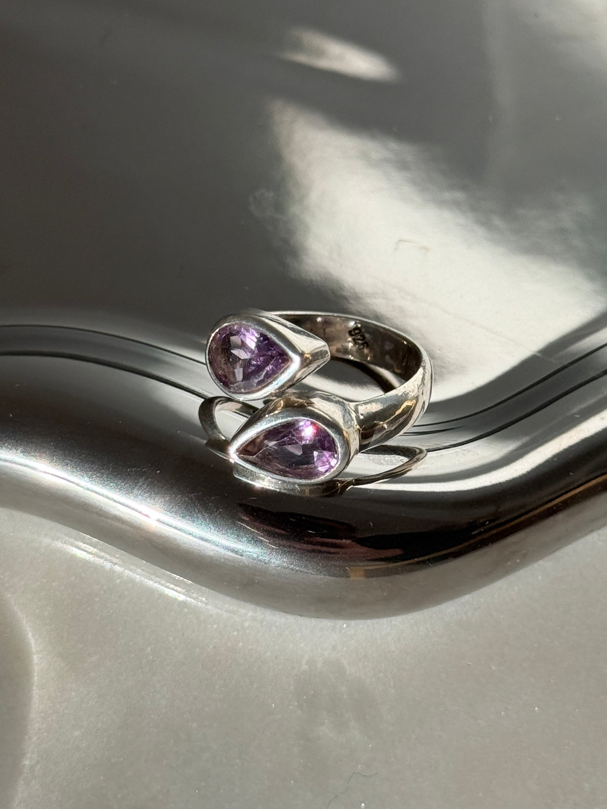 Amethyst Solid Sterling Bypass Ring Size 7.75