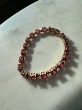 Load image into Gallery viewer, Pink Synthetic Stone Gold Vermeil Tennis Bracelet 7.25”

