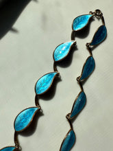 Load image into Gallery viewer, Meka Denmark Blue Enamel Leaf Gold Vermeil Sterling Necklace 15”
