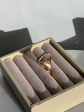 Load image into Gallery viewer, Vintage 1960s Starburst Set Diamond &amp; Emerald 14k Gold Ring
