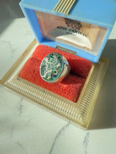 Load image into Gallery viewer, Midcentury Mexican Crushed Turquoise Sterling Silver Signet Ring Size 8
