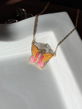Load image into Gallery viewer, Vintage Orange Pink Cloisonné Enamel Gold Plated Butterfly Necklace 17”
