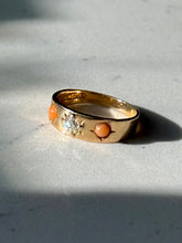 Load image into Gallery viewer, Antique 18k Yellow Gold Old Mine Cut &amp; Coral Ring Size 4.75
