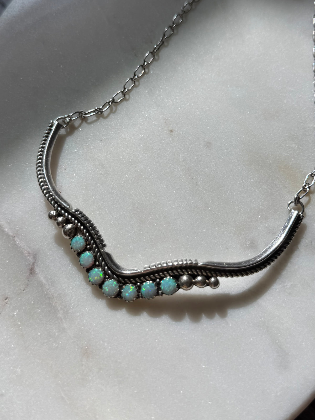Vintage Signed Opal Sterling Necklace 18.75”