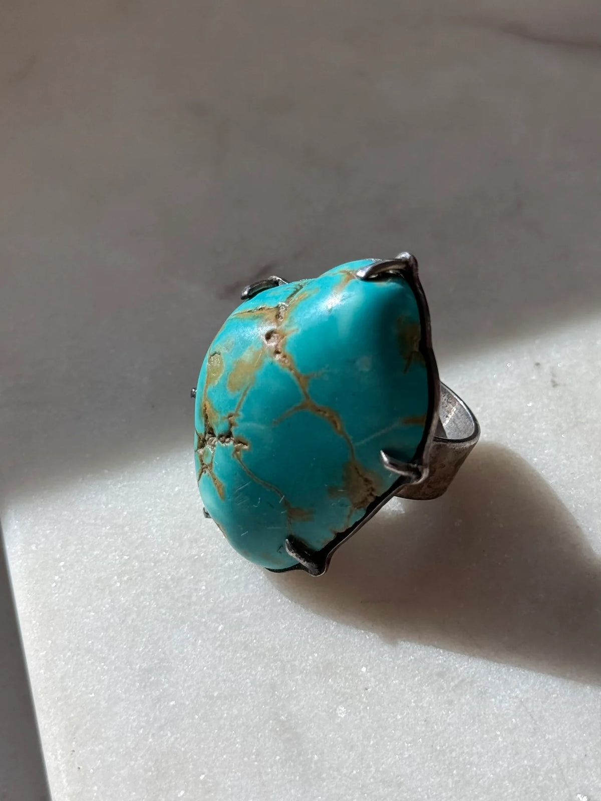 Chunky Turquoise Sterling Silver Ring Size 6