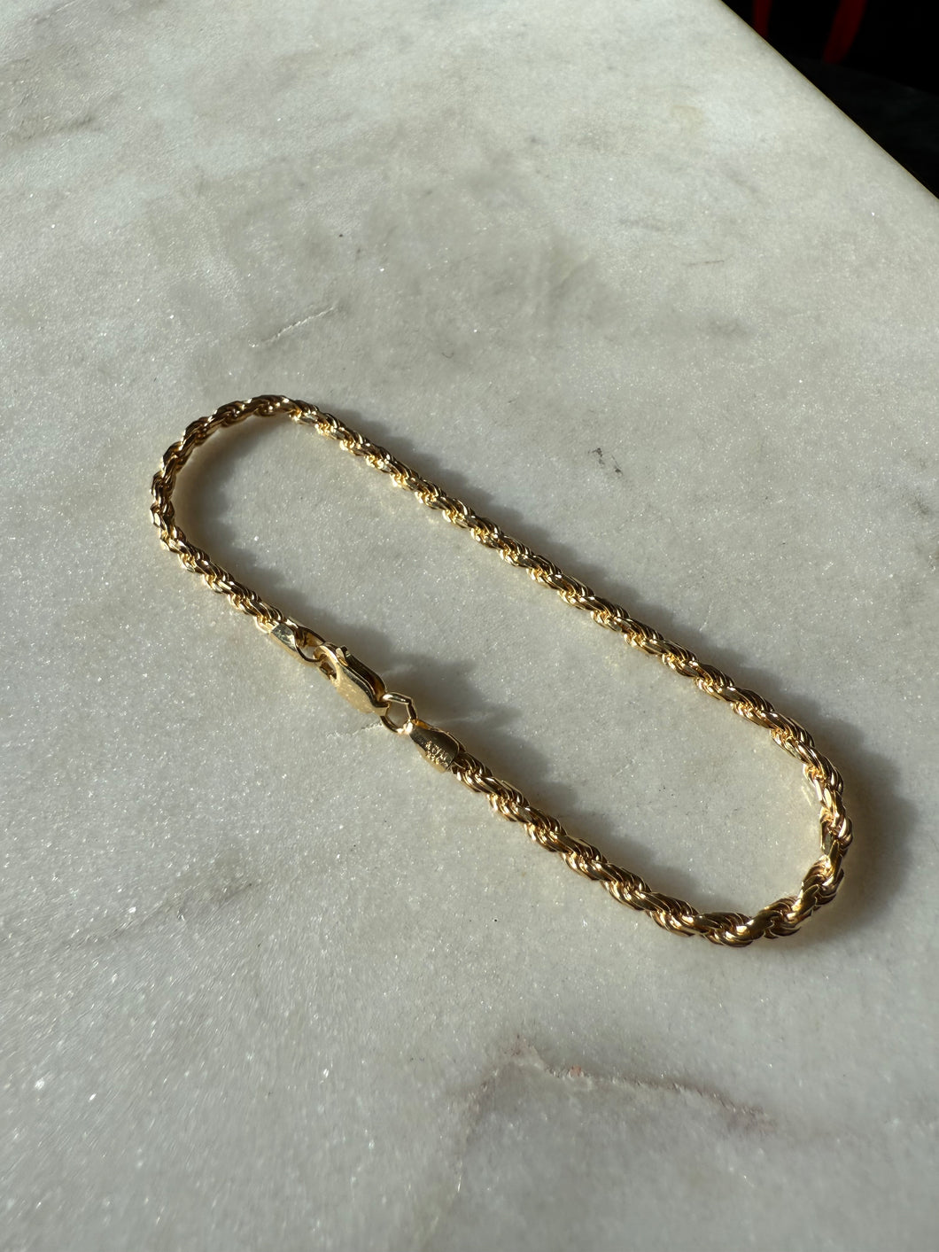 Italian Gold Vermeil Solid Rope Chain Bracelet 7.25”