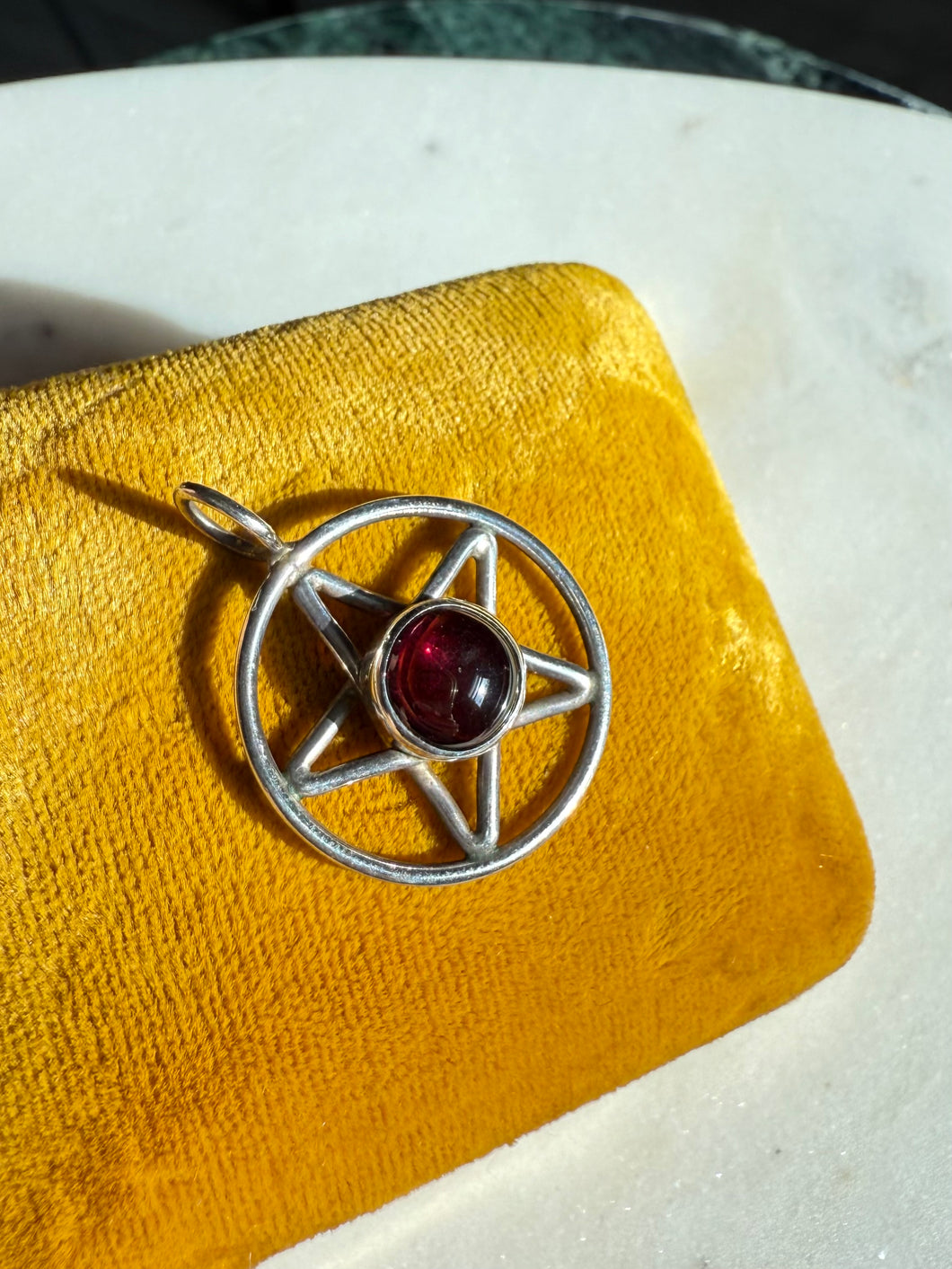 Garnet Cabochon Pentagram Sterling Silver Pendant