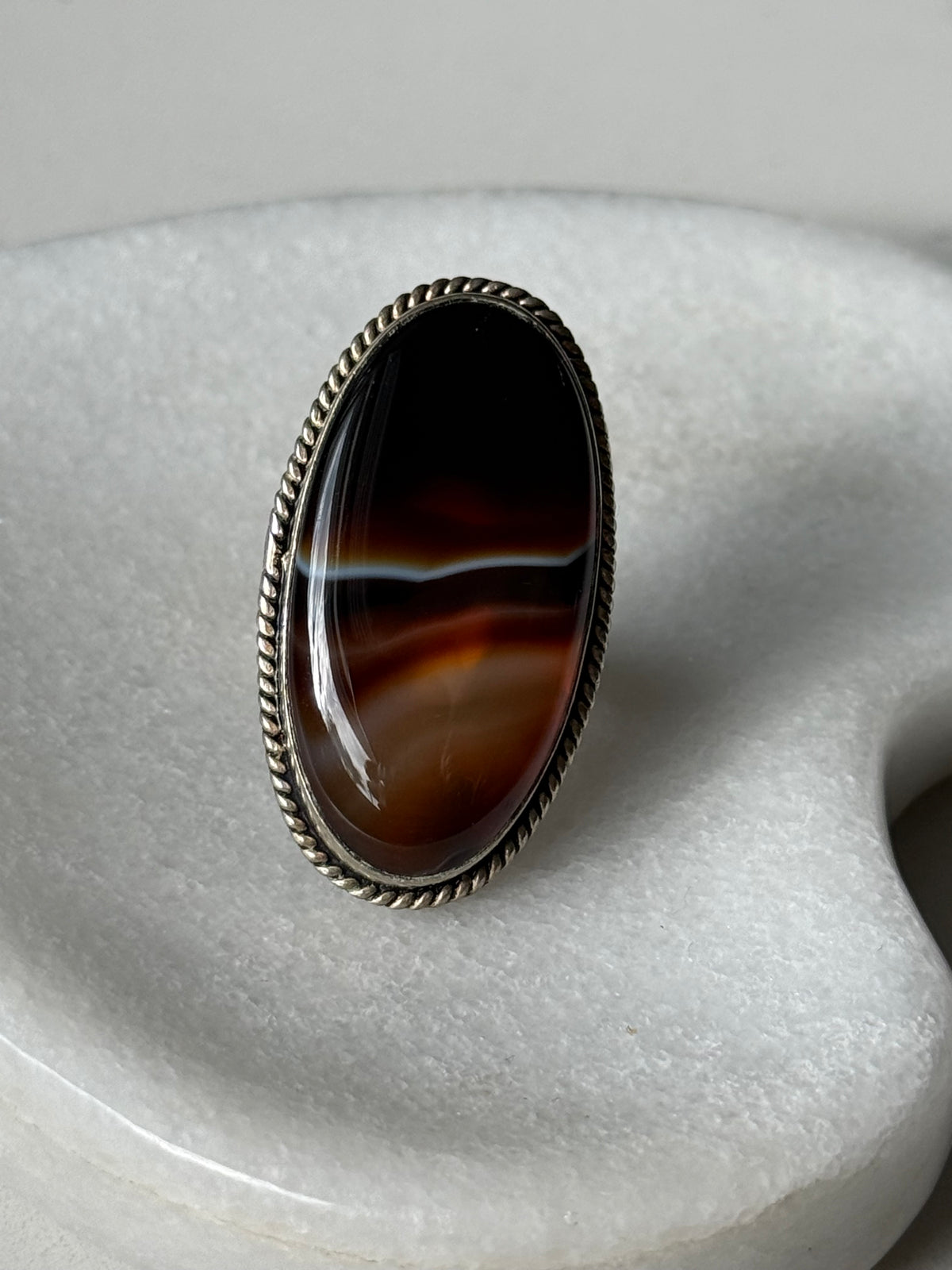 Vintage Agate Sterling Silver Ring Size 7.5