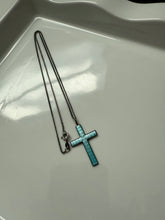 Load image into Gallery viewer, Guilloche Blue Enamel Sterling Silver Cross Necklace
