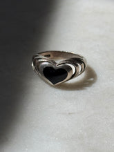 Load image into Gallery viewer, Black Enamel Sterling Silver Heart Ring Size 5.75
