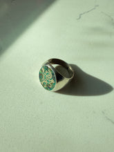 Load image into Gallery viewer, Midcentury Mexican Crushed Turquoise Sterling Silver Signet Ring Size 8
