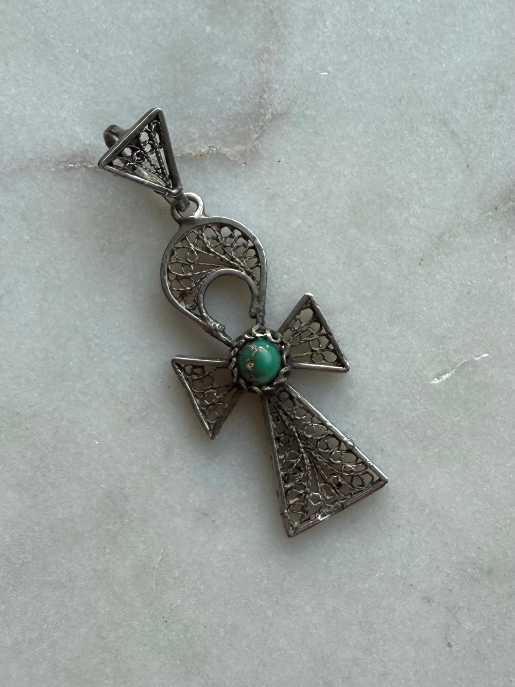 Turquoise Sterling Silver Ankh Pendant