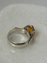 Load image into Gallery viewer, Faceted Orange Glass Sterling Silver Ring Size 8.25
