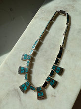 Load image into Gallery viewer, Vintage Modernist Era Mexican Crushed Turquoise Inlay Solid Sterling Silver Collar Necklace

