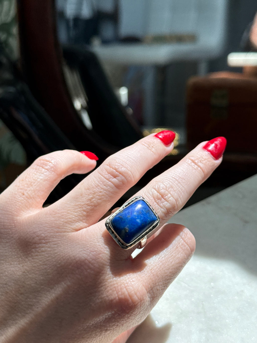 Vintage Blue Lapis Sterling Silver Ring Size 8