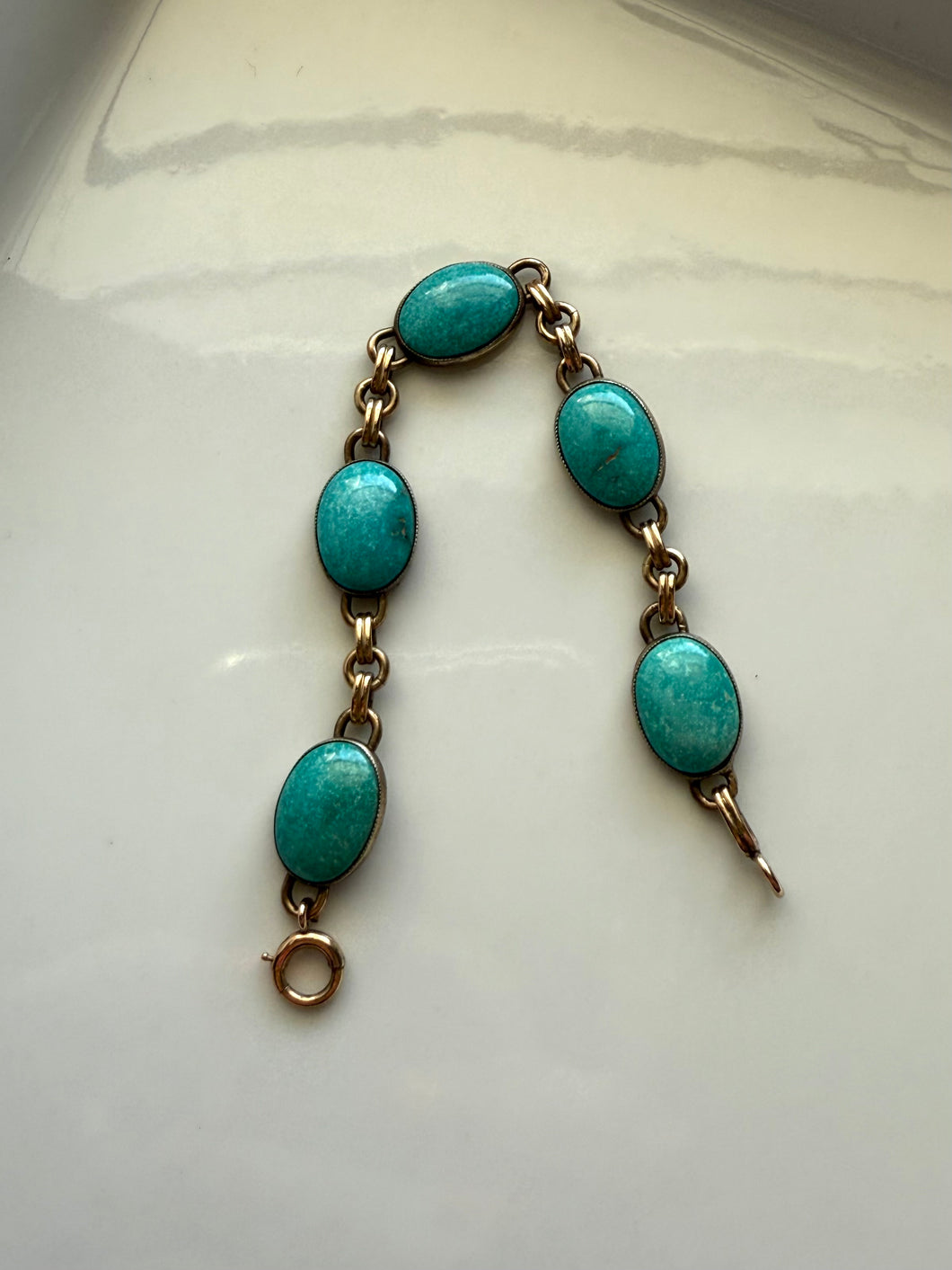 Midcentury Gold Vermeil Turquoise Bracelet 6”