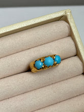 Load image into Gallery viewer, Antique Persian Turquoise 22k Gold Trilogy Ring Size 3.75
