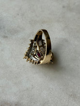 Load image into Gallery viewer, 14k Gold Baguette &amp; Round Diamond Synthetic Ruby Ring Size 7
