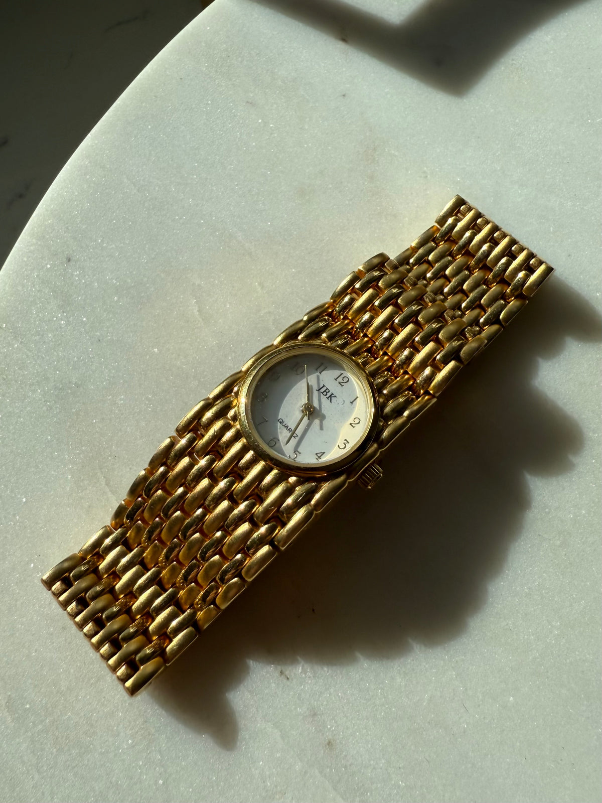 Wide Goldtone Panther Link White Face Watch 7”