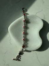 Load image into Gallery viewer, Mexico Red Enamel Heart Sterling Silver Toggle Clasp Bracelet 7.25”
