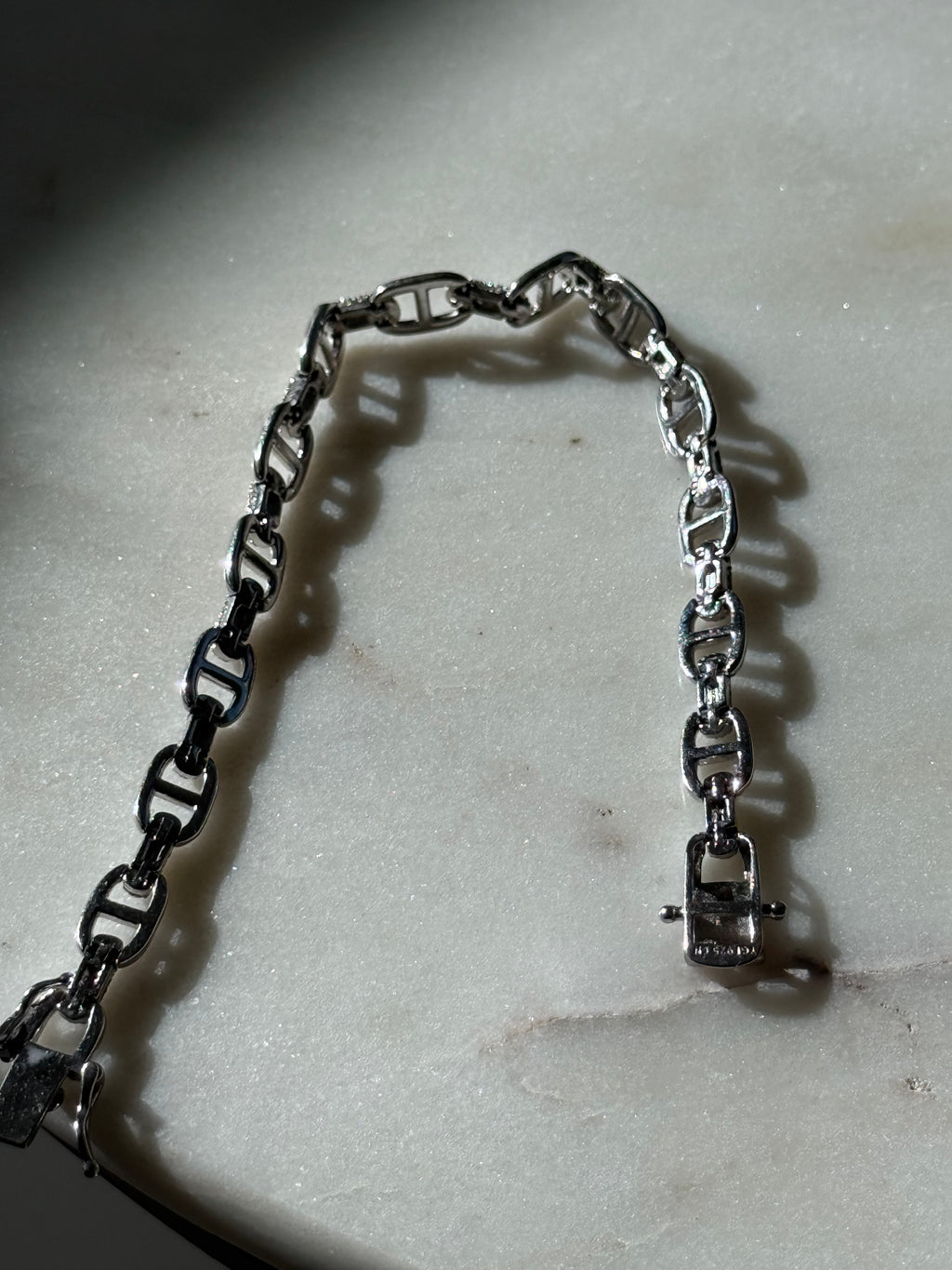 Iced Mariner Link Sterling Silver Box Clasp Bracelet 8.15”