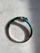 Load image into Gallery viewer, Blue &amp; Green Enamel Dueling Panther Sterling Silver Bracelet
