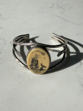 Load image into Gallery viewer, Scrimshaw Boat Sterling Silver Cuff Bracelet
