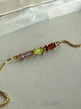 Load image into Gallery viewer, Peridot Garnet Amethyst 14k Gold Micro Box Chain Bracelet 6.5”
