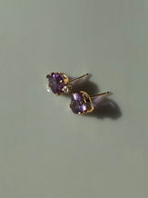 Load image into Gallery viewer, Amethyst Diamond 14k Yellow Gold Gold Heart Earrings
