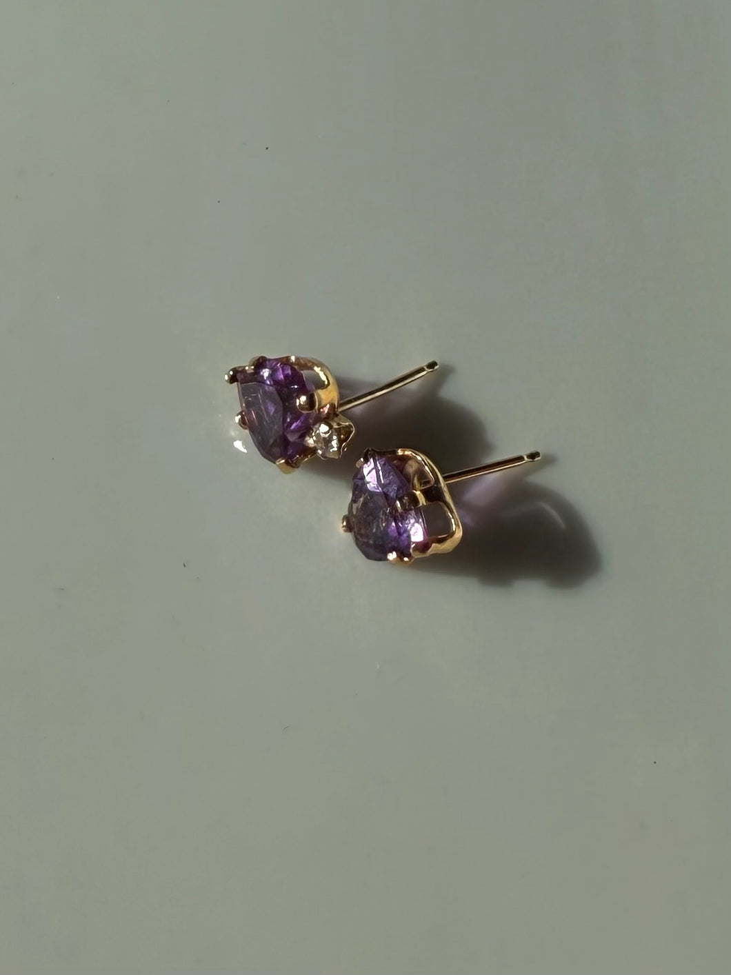Amethyst Diamond 14k Yellow Gold Gold Heart Earrings