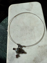 Load image into Gallery viewer, Labradorite &amp; Garnet Sterling Silver Torque Necklace 18”
