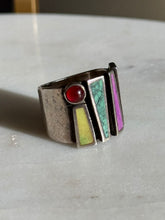 Load image into Gallery viewer, Vintage Sterling Silver Multistone Inlay Ring Size 5.5
