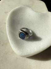 Load image into Gallery viewer, Midcentury Blue Glass Sterling Signet Ring Size 8.5

