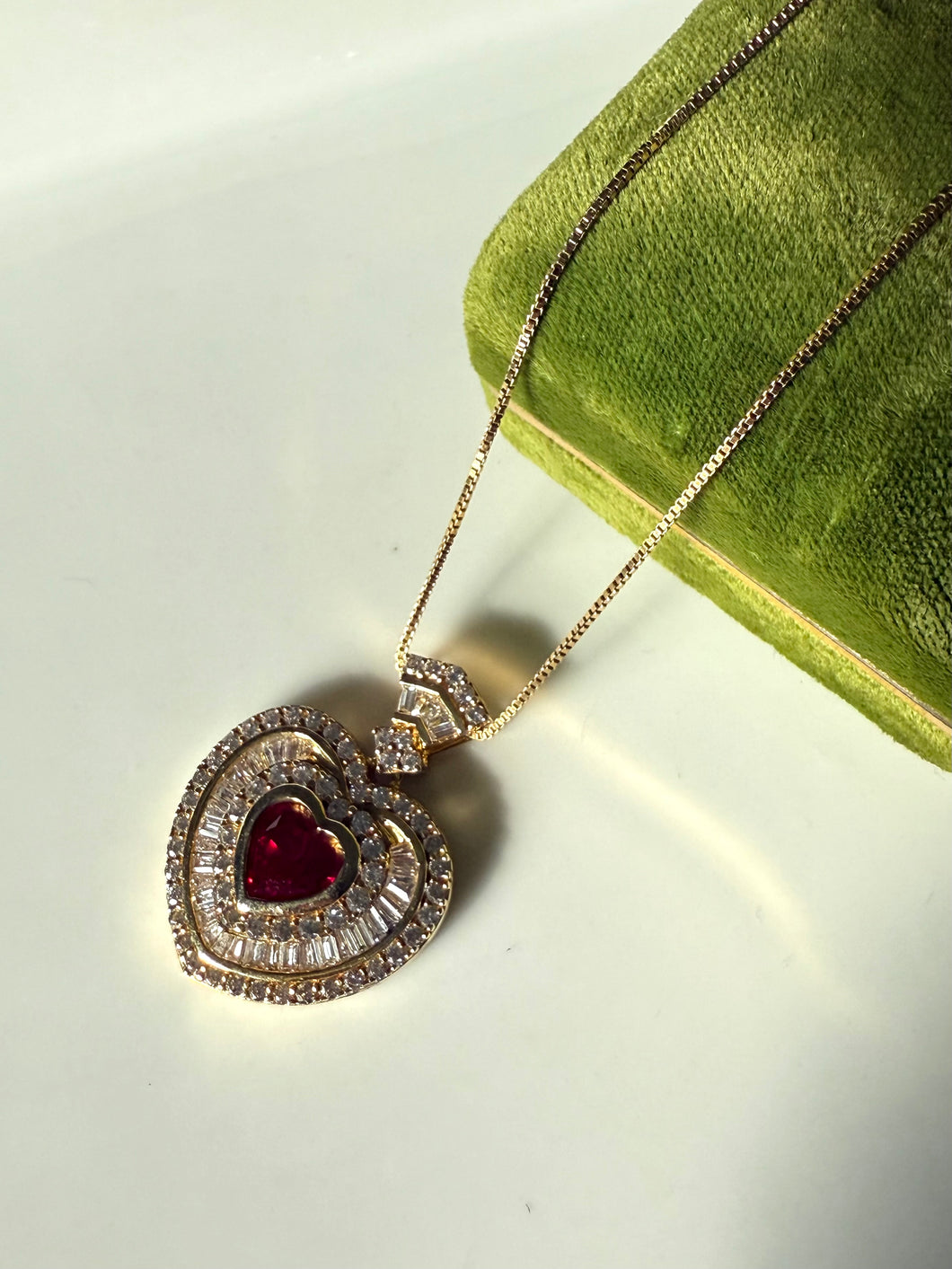 Chunky Red Heart Gold Vermeil Necklace