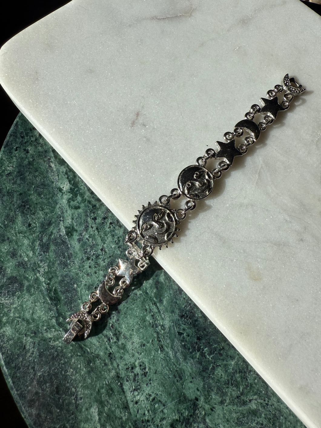 Vintage Celestial Silver Plated Costume Bracelet 7.15”