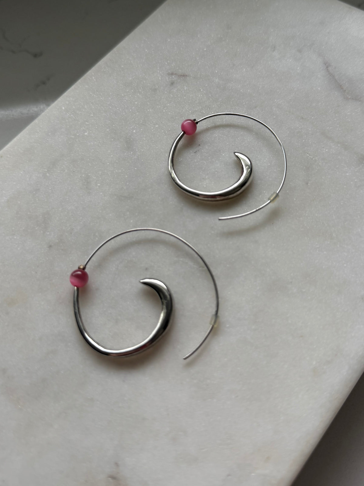 Pink Cats Eye Sterling Swirl Earrings
