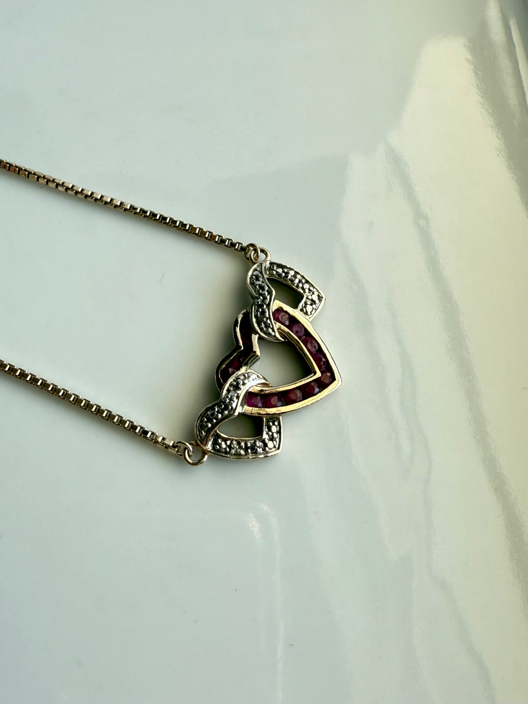 Ruby Sterling Silver Heart Necklace 17”