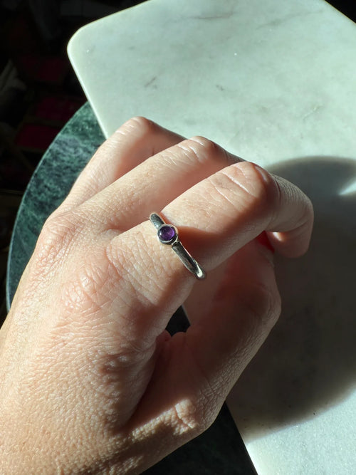 Amethyst Cabochon Sterling Silver Ring Size 8.25