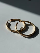 Load image into Gallery viewer, Etched 14k Yellow Gold Large Hoops 1.90”
