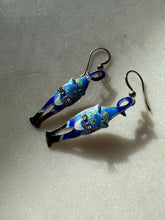 Load image into Gallery viewer, Blue Enamel Sterling Silver Cat Earrings
