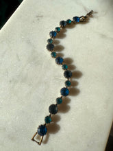 Load image into Gallery viewer, Blue Stone Gold Plated Costume Bracelet 6.5”

