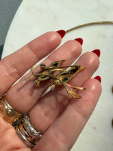 Load image into Gallery viewer, Vintage 14k Yellow Gold Jade &amp; Pink Sapphire Love Bird Brooch
