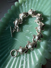 Load image into Gallery viewer, Green Enamel Eye Chunky Frog Sterling Silver Bracelet 8”
